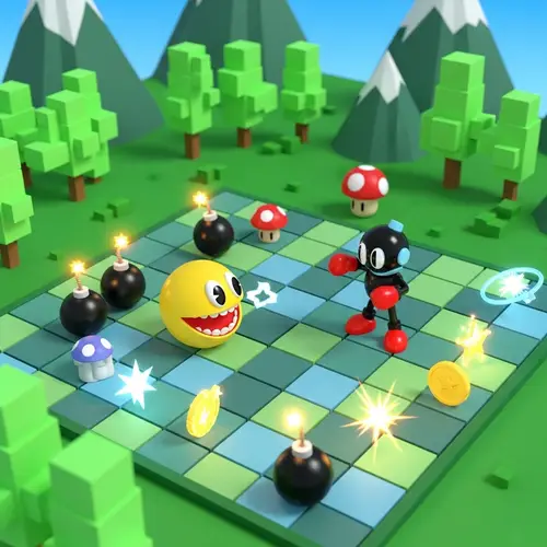 Cute 3D Game Art: PacMan vs Bomberman - Explosive Fun!