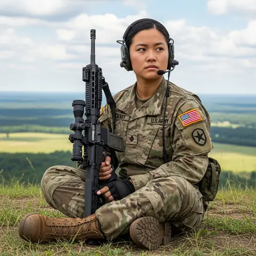 Asian Female Soldier Holding Precision Rifle | Ready for Duty