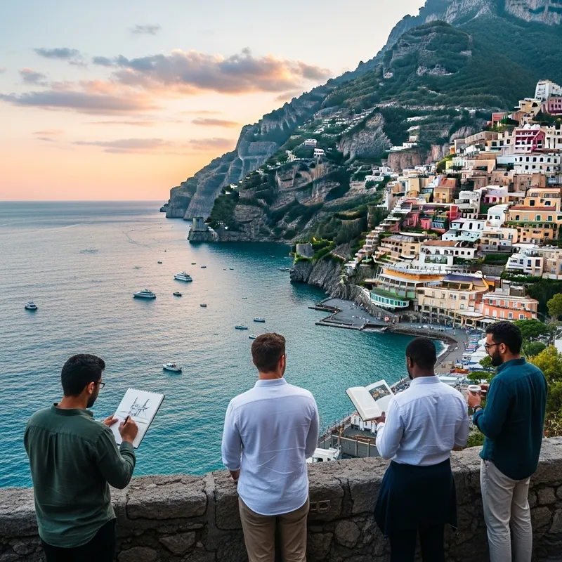 Men Enjoying Serene Amalfi Coast Sunset