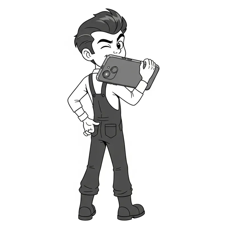 Mario-Style Animated Character with iPhone - Full-Body Illustration