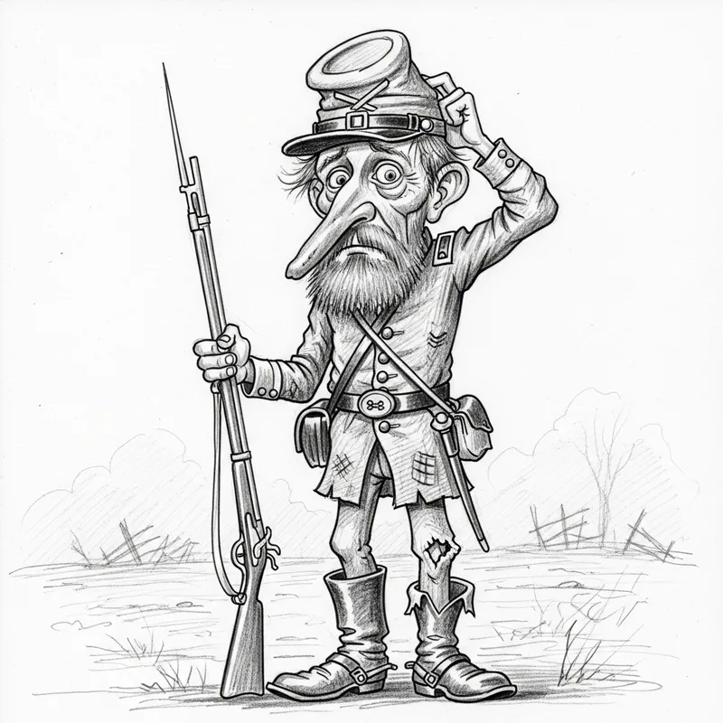 Exaggerated Civil War Southern Soldier Caricature