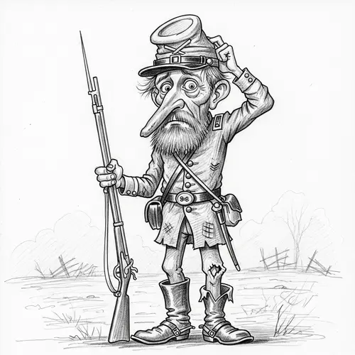 Exaggerated Civil War Southern Soldier Caricature