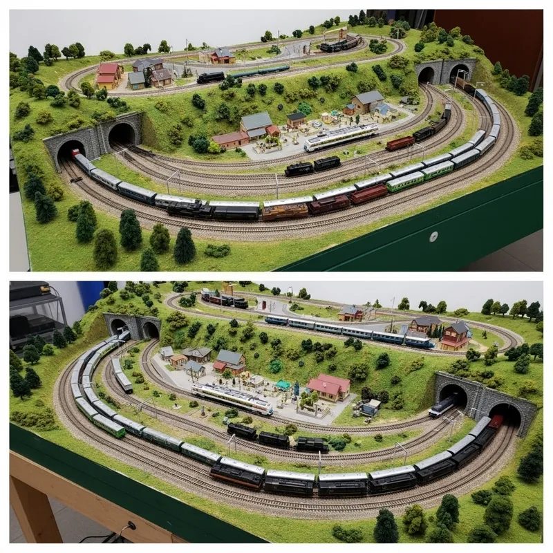 Enchanting N Scale Model Train Layouts with Tunnel and Hills, Digital Art