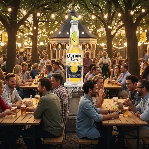 Corona Beer Advertisement in Germany: Lively Biergarten Scene