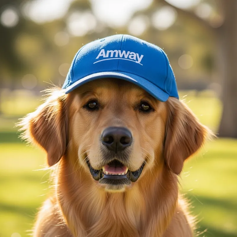 Dog in Amway Logo Cap with Style