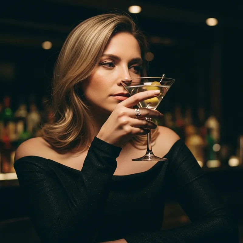 Blonde Girl Enjoying Martini in Bar Setting - Fujifilm 400 Shot