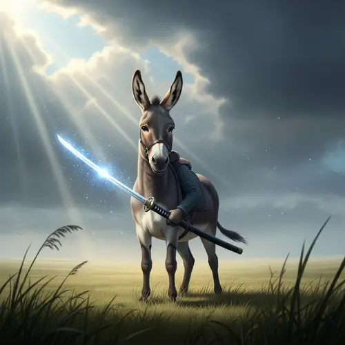 Magical Donkey with Katana - Enchanting Field Scene