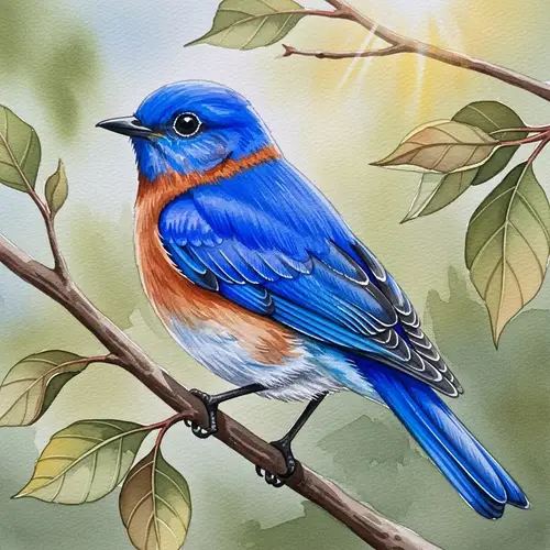 Bluebird Watercolor Painting: Tranquil Nature Scene