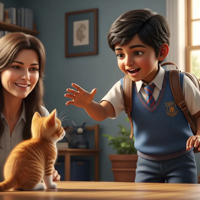 Heartwarming Moment: Boy and Kitten in Hyperrealism