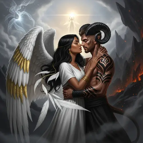 Angel and Demon Embrace: Paradox of Light and Darkness