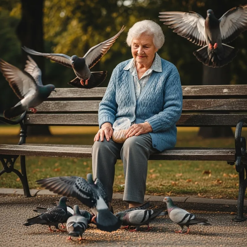 Anna's Kindness: An Elderly Woman and Pigeons