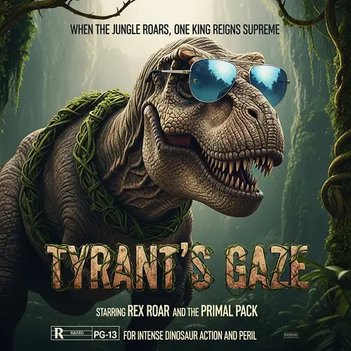 Cool T-Rex Action-Adventure Film Poster