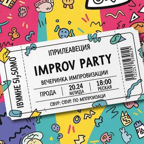 Funky Improv Party Ticket Design | RSVP & Venue Details