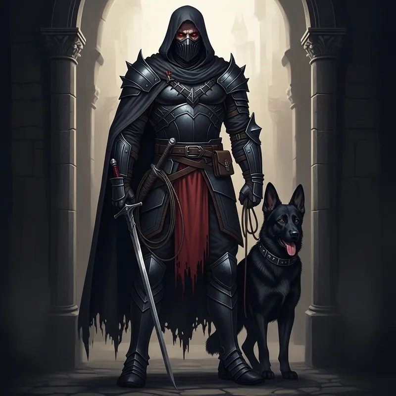 Tall Male Figure in Black Armor: Gothic Medieval Portrayal