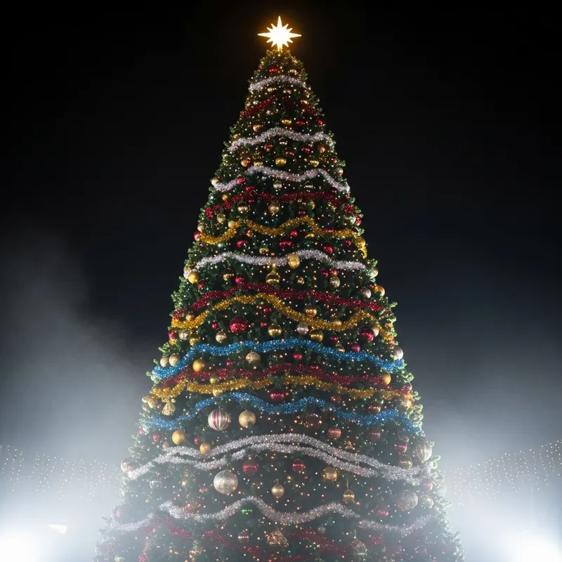 Enchanting Christmas Tree with Glowing Lights in Nighttime