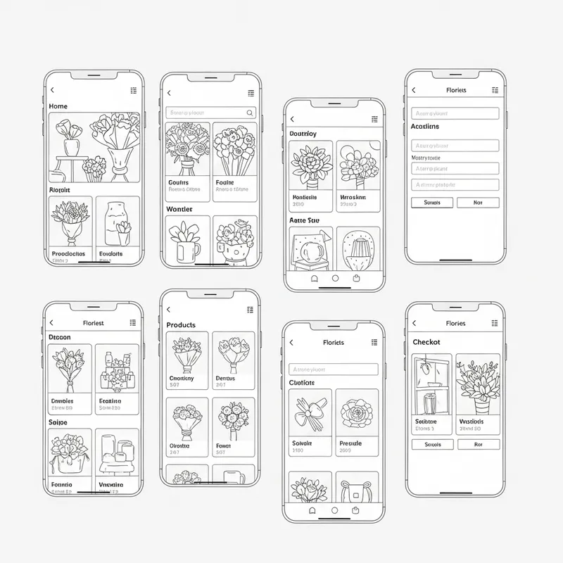 Black and White Design Schemes for Flower Shop App Black and White Design Schemes for Flower Shop App