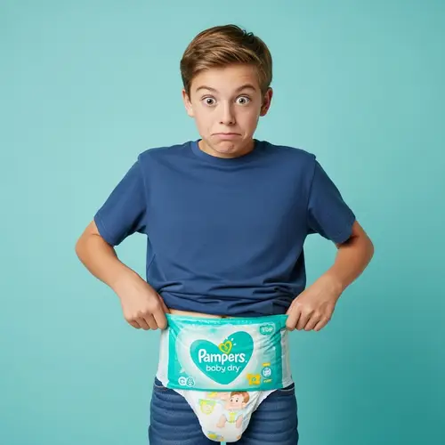 Surprising Image of a 13-Year-Old Boy Trying Pampers Baby Dry Diaper