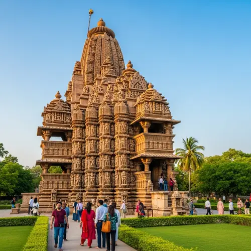 Ancient Khajuraho Temple: Detailed View & Intricate Stone Carvings