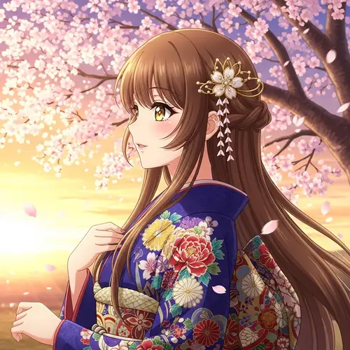 Vibrant Anime Character in Traditional Kimono | Serene Scene