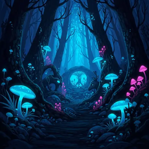 Enchanting Neon-Hued Mystical Forest | Fantasy Creatures & Ethereal Atmosphere