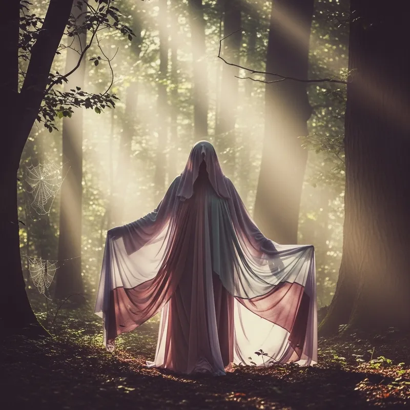 Mysterious Figure in a Misty Forest | Dreamy Pastels Mysterious Figure in a Misty Forest | Dreamy Pastels