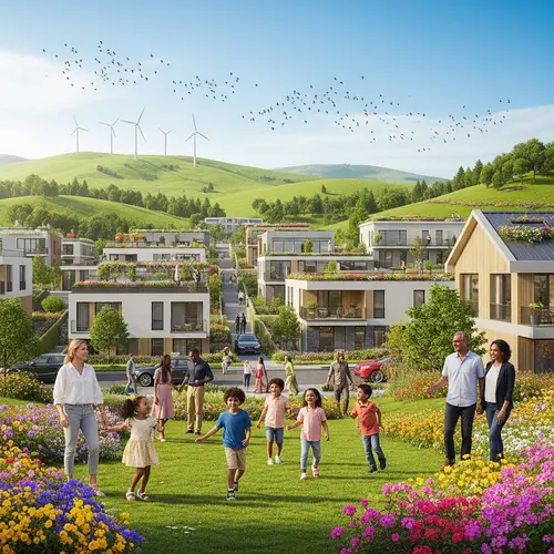 Joyful Modern Town with Green Landscapes & Happy people