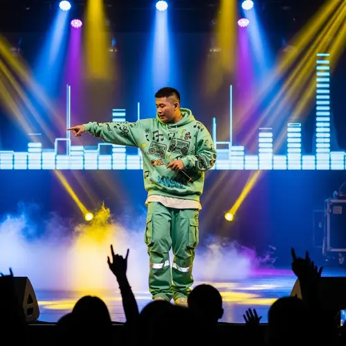Handsome Korean Idol in Mint Green Hiphop Performance Outfit