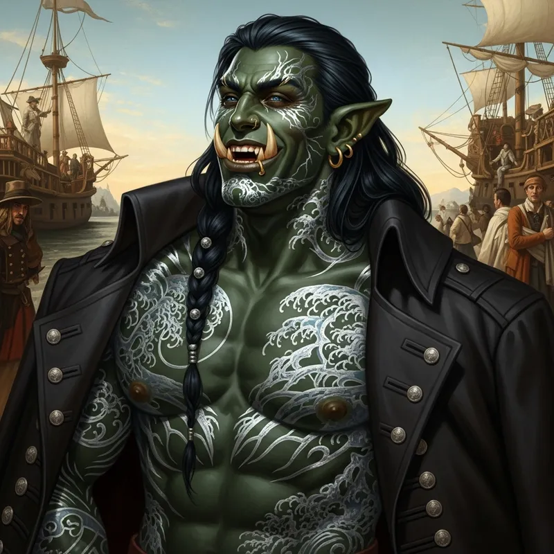 Half-Orc Pirate Captain in Da Vinci Style