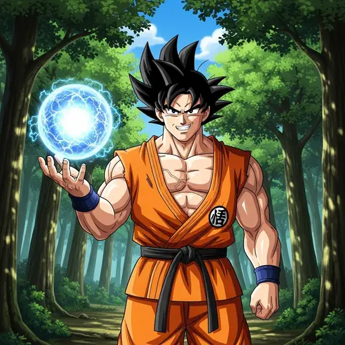 Goku: Powerful Energy Warrior in Martial Arts Outfit
