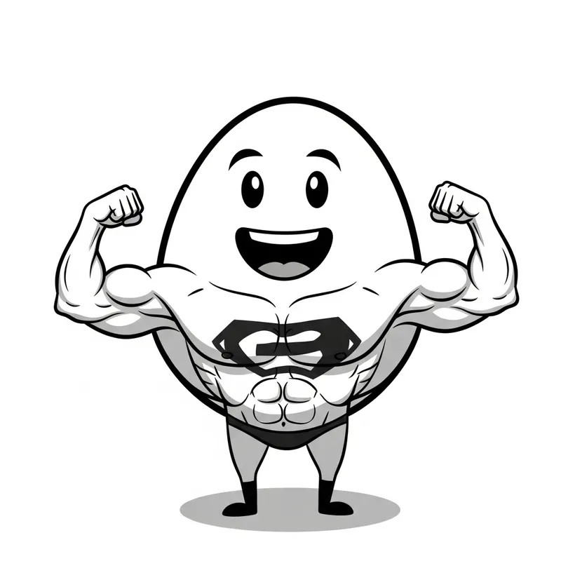 Animated Egg with a Happy Face and Muscular Physique