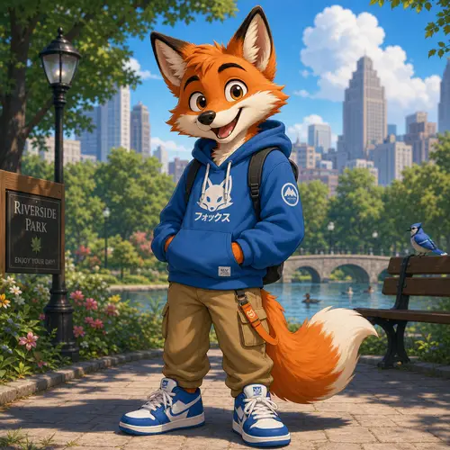 Friendly Fox Character Illustration in Park