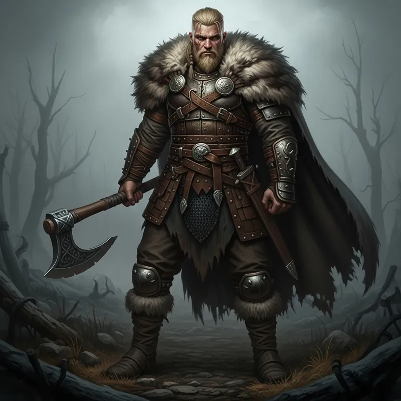Blonde Viking Barbarian with Greataxe in Grimdark Leather Armor