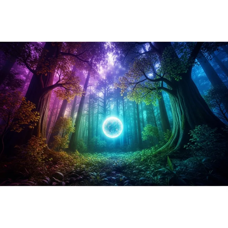 Mystical Forest with Glowing Orb - Enchanted Woods & Ethereal Glow