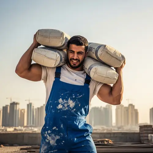 Middle-Eastern Man Strengthens Construction Site with Five Sacks of Cement