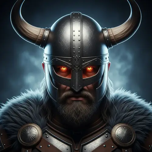 Photorealistic Male Viking Warrior with Menacing Helmet
