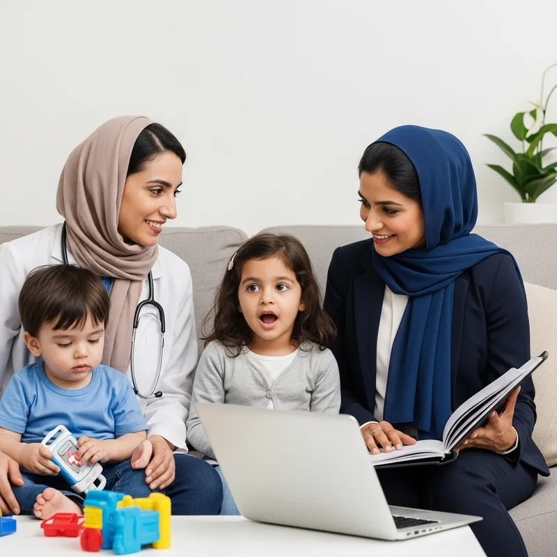 Middle-Eastern Doctor and South Asian Businesswoman with Kids