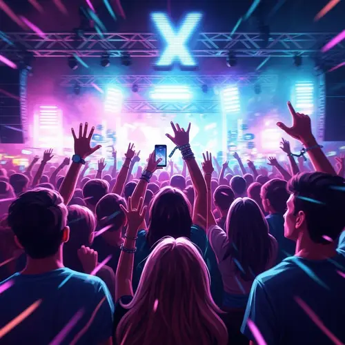 Vibrant Music Festival Crowd: Dynamic Neon Illustration