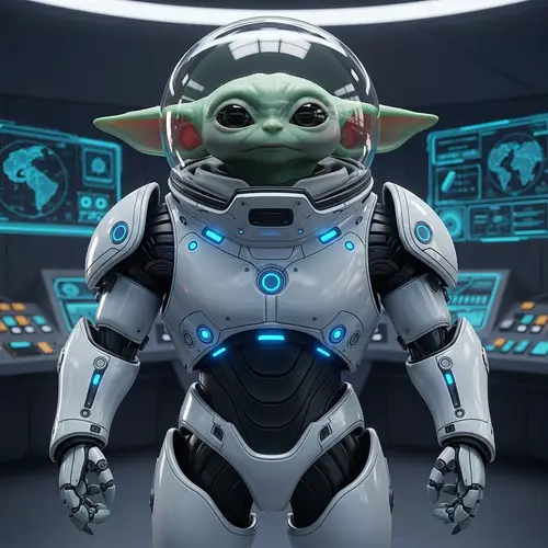 Cute Extraterrestrial Being in White Mechanic Suit