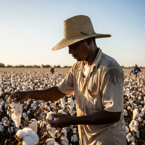 Diligent African Man Picking Cotton | Field Harvesting Scene