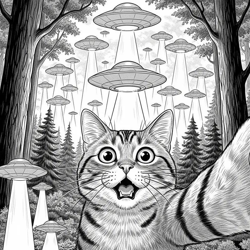 Mesmerizing Cat Watching UFO Light Beams in Forest