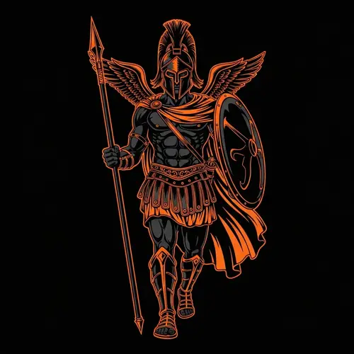 God Hermes Warrior in Black and Orange - Spartan Helmet