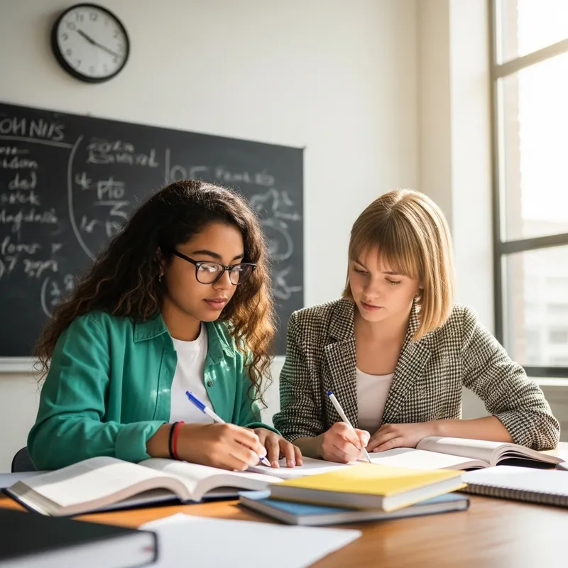 Two Student Girls Collaborating in School Setting