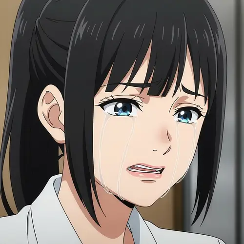 Sad Anime Character with Black Hair Crying