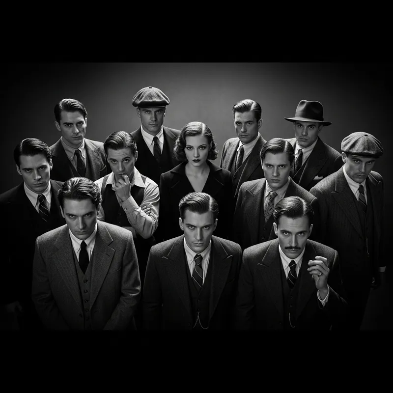 Vintage Mafia Group Portrait: Classic Film Noir Scene