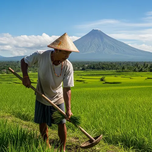Filipino Farmer in Lush Green Fields | Mount Mayon View