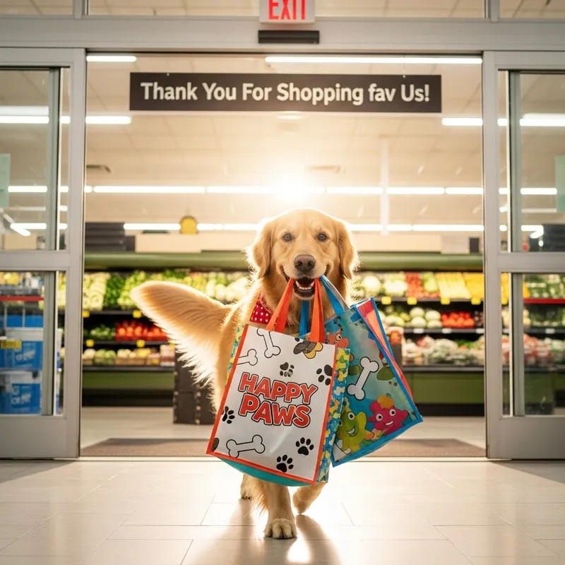 Friendly Dog Grocery Shopping: Kid-Friendly and Fun Image