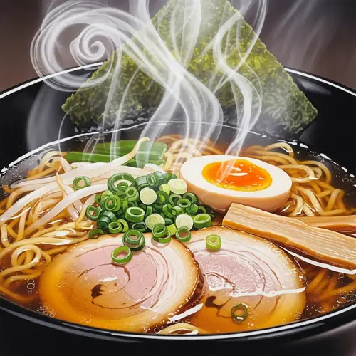 Vibrant Steaming Bowl of Ramen - Food Photography Close-Up