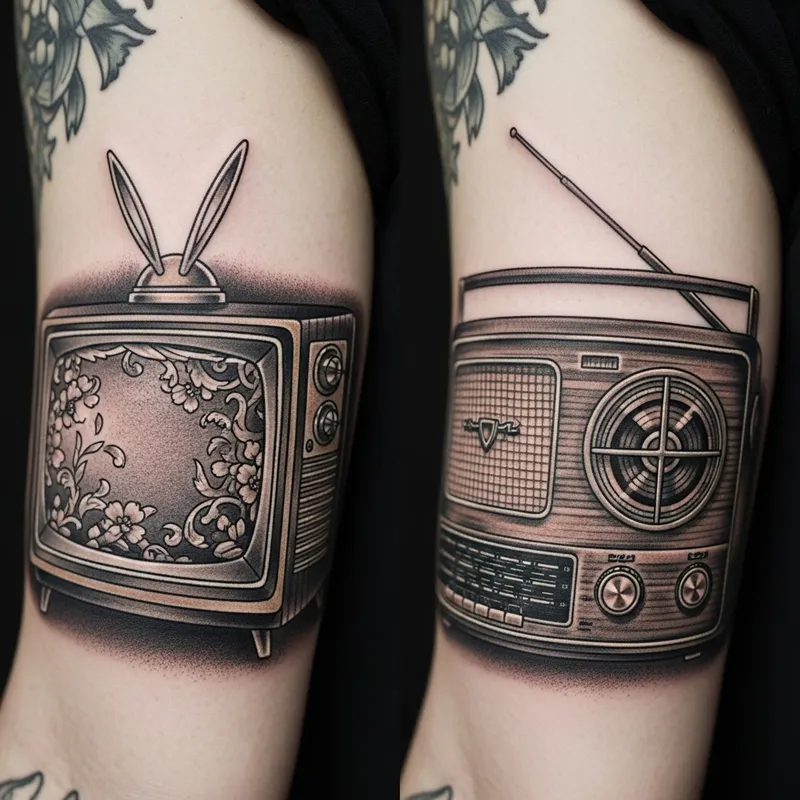 Vintage TV and Radio Tattoo Design