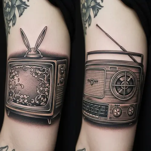 Vintage Television and Radio Tattoo Design