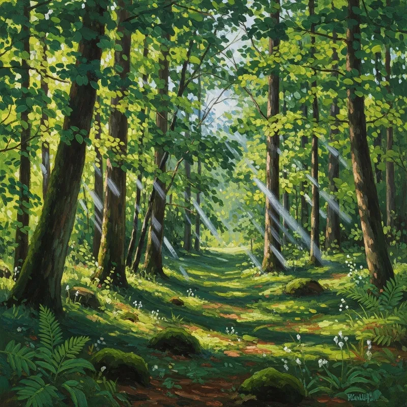 Tranquil Green Forest - Impressionist Masterpiece Tranquil Green Forest - Impressionist Masterpiece